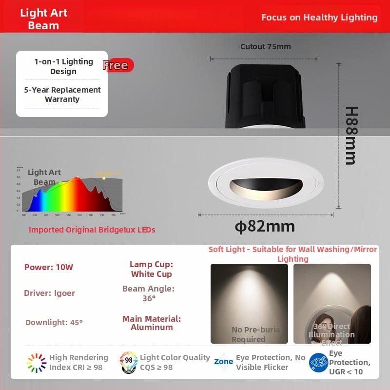 Ενσωματωμένο LED φωτιστικό μπάνιου για καθρέφτη, COB LED, 95+ CRI, 220V, αλουμινένιο περίβλημα, διακόπτης κουμπιού