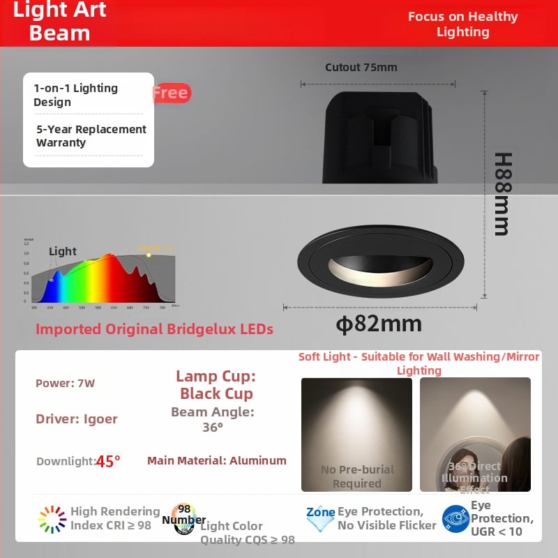 Ενσωματωμένο LED φωτιστικό μπάνιου για καθρέφτη, COB LED, 95+ CRI, 220V, αλουμινένιο περίβλημα, διακόπτης κουμπιού