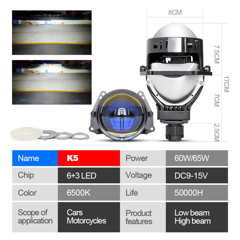LED προβολέας αυτοκινήτου με διπλό φακό, 65W, 12V, 18000 lm, αλουμινένιο περίβλημα, συμβατό με H4/H7/H11