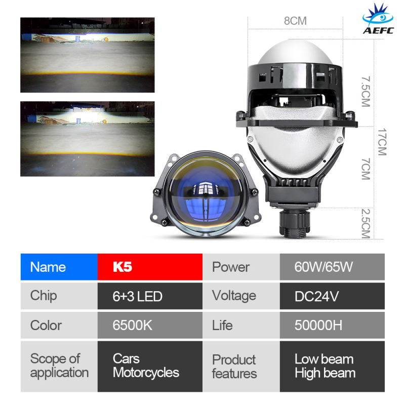 LED προβολέας αυτοκινήτου με διπλό φακό, 65W, 12V, 18000 lm, αλουμινένιο περίβλημα, συμβατό με H4/H7/H11
