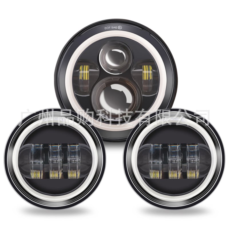 Harley miglu lukturu komplekts: 1 primārais lukturis + 2 miglas lukturi, LED 12V, IP67, 60W, alumīnija sakausējuma korpuss, kalpošanas laiks 30000h