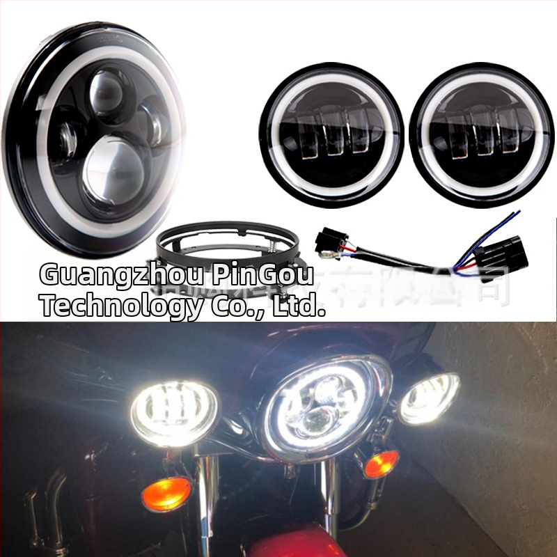 Harley miglu lukturu komplekts: 1 primārais lukturis + 2 miglas lukturi, LED 12V, IP67, 60W, alumīnija sakausējuma korpuss, kalpošanas laiks 30000h