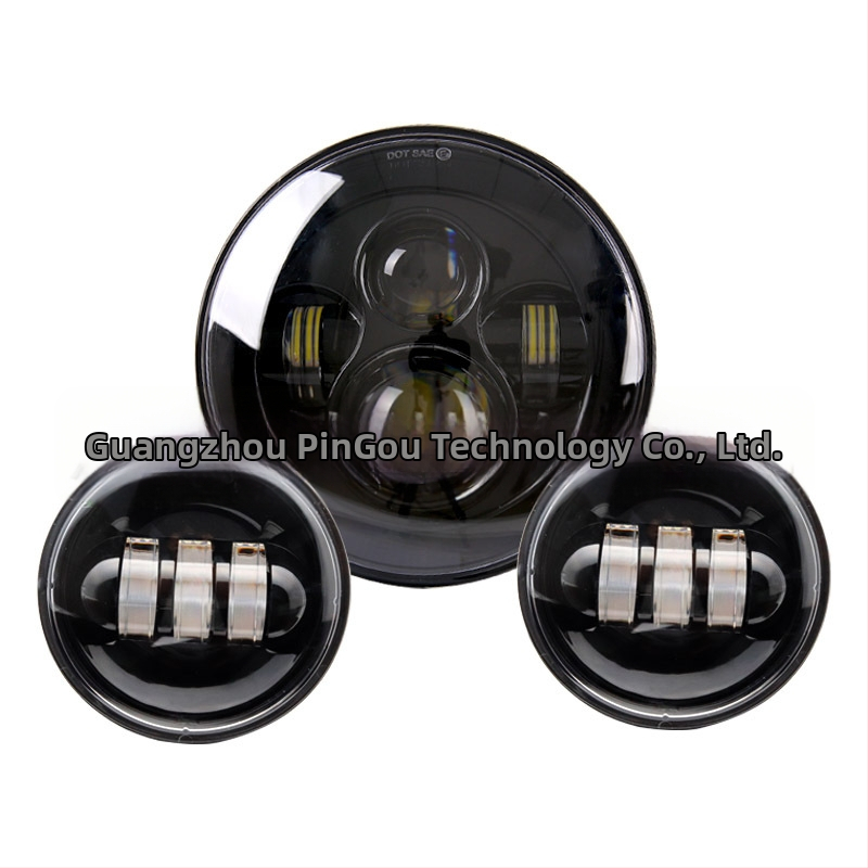 Harley miglu lukturu komplekts: 1 primārais lukturis + 2 miglas lukturi, LED 12V, IP67, 60W, alumīnija sakausējuma korpuss, kalpošanas laiks 30000h