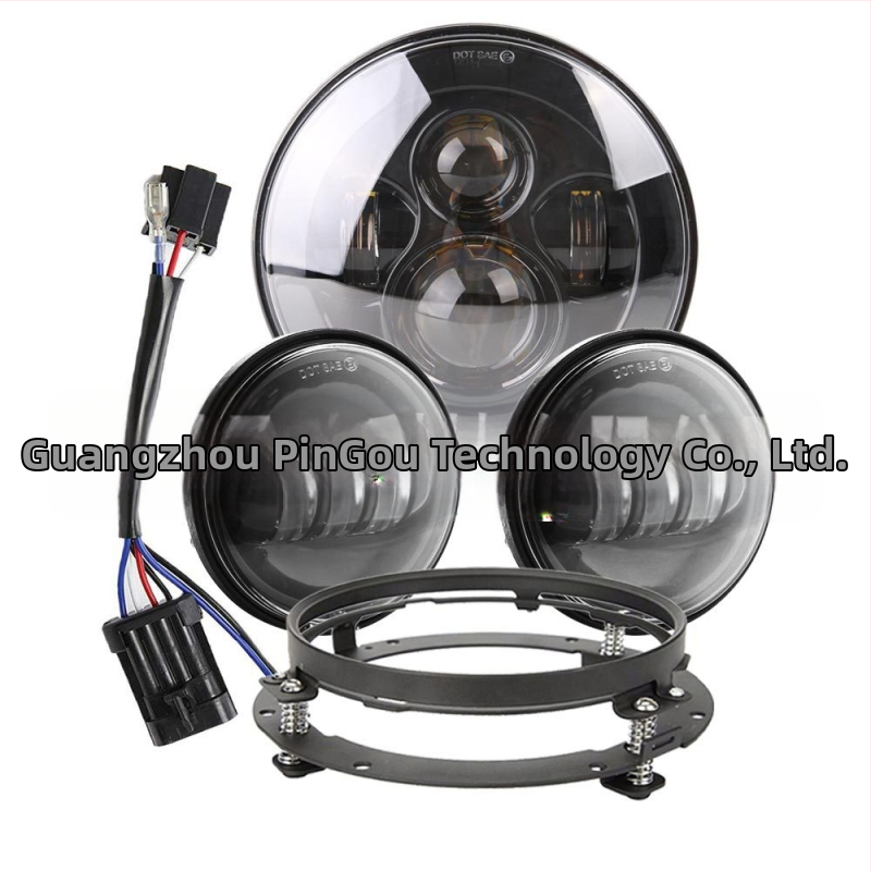 Harley miglu lukturu komplekts: 1 primārais lukturis + 2 miglas lukturi, LED 12V, IP67, 60W, alumīnija sakausējuma korpuss, kalpošanas laiks 30000h