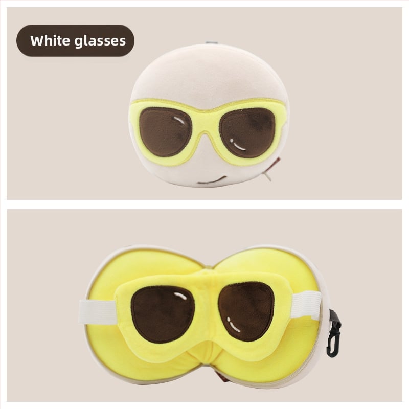 Pernă de călătorie în formă de U, cu mască de ochi încorporată, design cu animal de desen animat, țesătură pluș, umplutură PP bumbac, pentru adulți