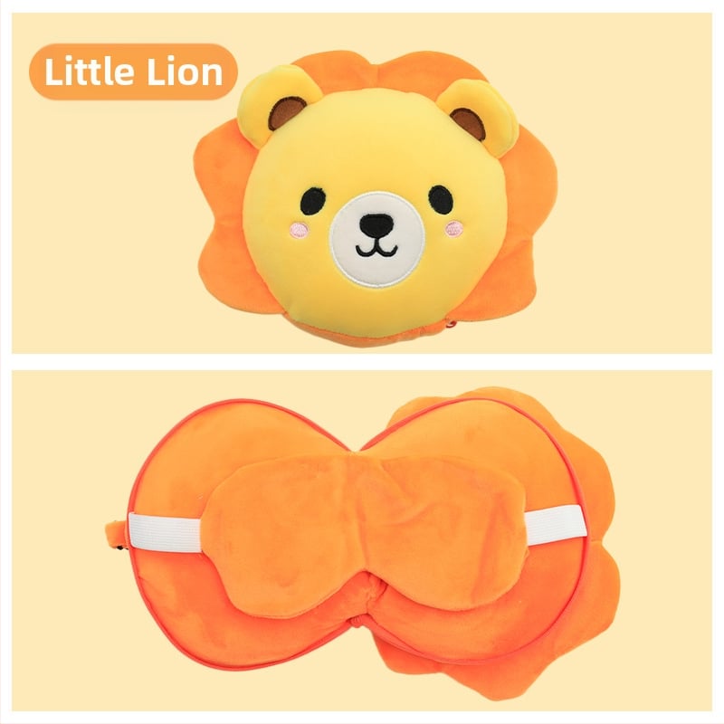 Pernă de călătorie în formă de U, cu mască de ochi încorporată, design cu animal de desen animat, țesătură pluș, umplutură PP bumbac, pentru adulți