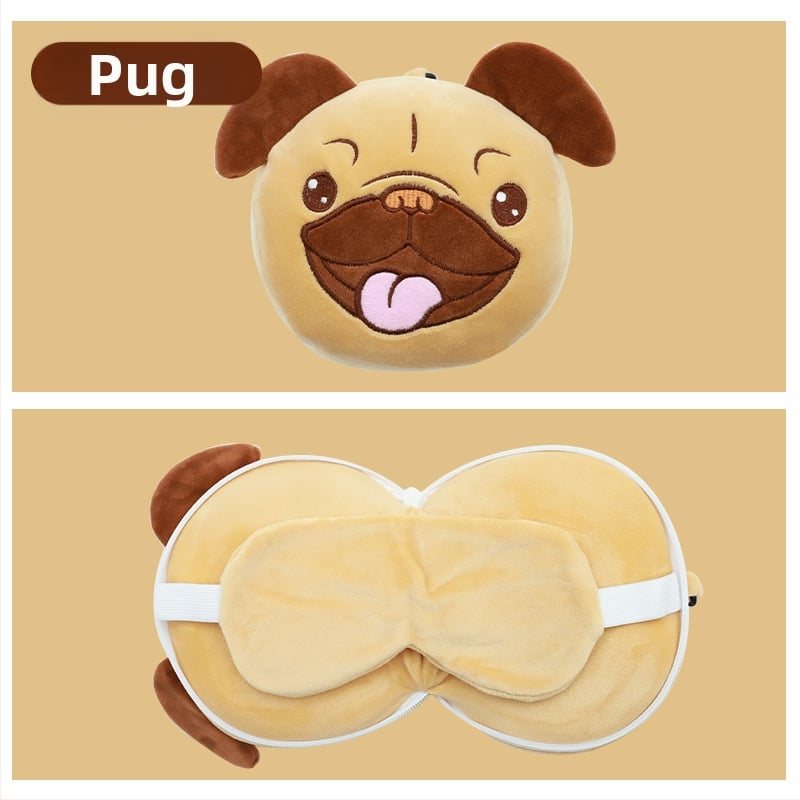 Pernă de călătorie în formă de U, cu mască de ochi încorporată, design cu animal de desen animat, țesătură pluș, umplutură PP bumbac, pentru adulți