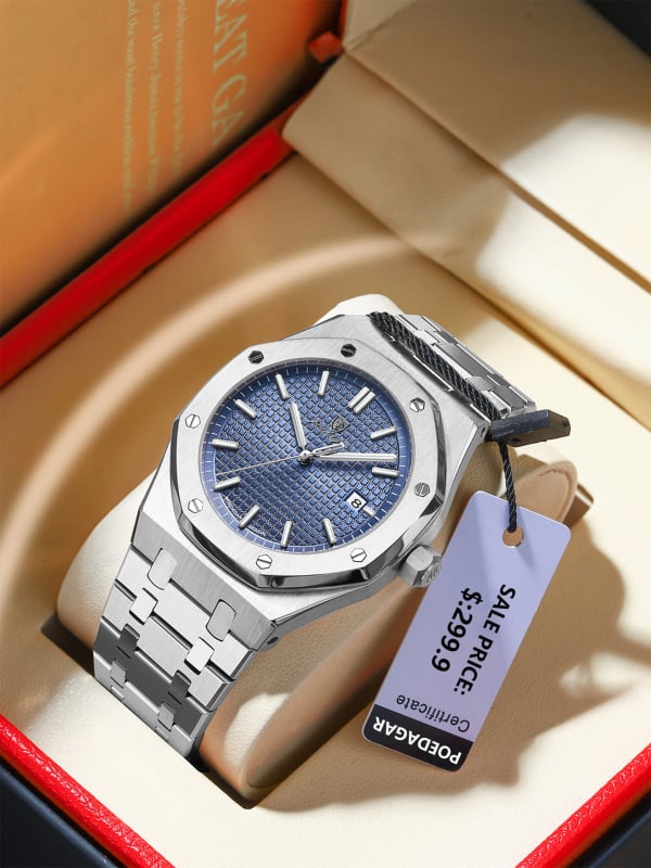 Férfi karóra • PE90 kvarc mozgás • 30 m vízállóság • Világító számlap • Naptár • Rozsdamentes acél szíj