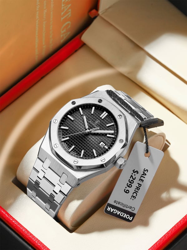 Férfi karóra • PE90 kvarc mozgás • 30 m vízállóság • Világító számlap • Naptár • Rozsdamentes acél szíj