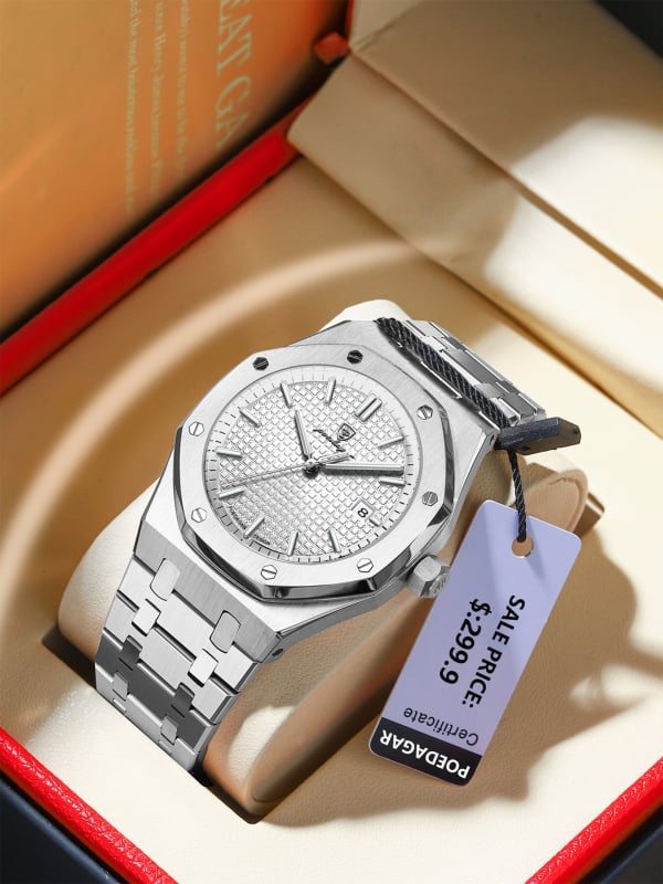 Férfi karóra • PE90 kvarc mozgás • 30 m vízállóság • Világító számlap • Naptár • Rozsdamentes acél szíj