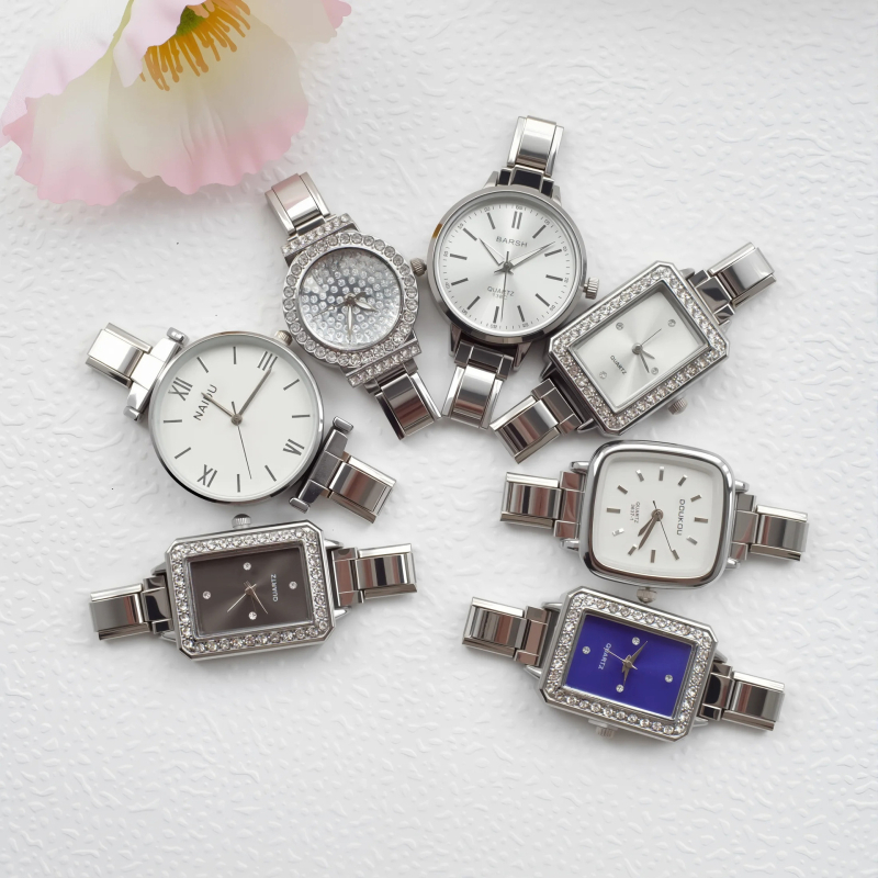 Ceas cu brățară, cadran pătrat, mișcare cuarț, curea din oțel inoxidabil, carcasă din metal, coronă spirală