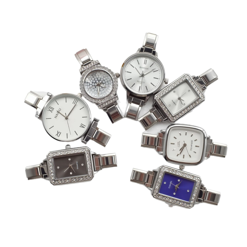 Ceas cu brățară, cadran pătrat, mișcare cuarț, curea din oțel inoxidabil, carcasă din metal, coronă spirală