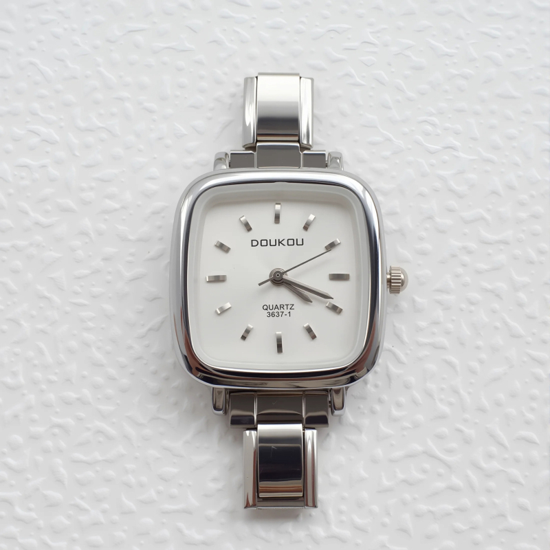 Ceas cu brățară, cadran pătrat, mișcare cuarț, curea din oțel inoxidabil, carcasă din metal, coronă spirală