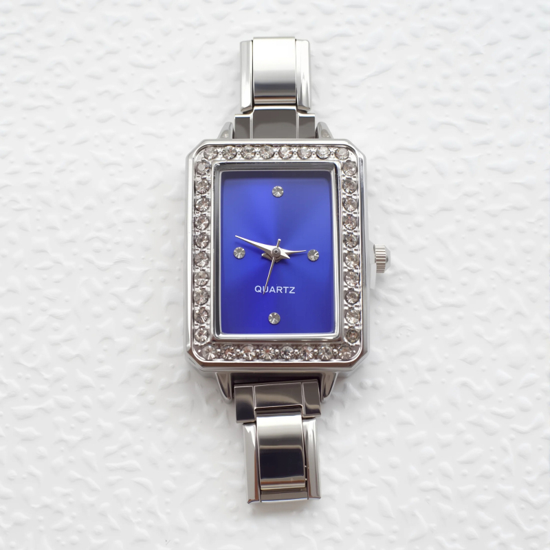 Ceas cu brățară, cadran pătrat, mișcare cuarț, curea din oțel inoxidabil, carcasă din metal, coronă spirală