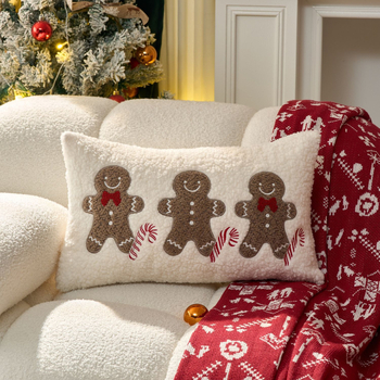 Božićna navlaka za jastuk s izvezenim dizajnom Gingerbread Man i snježne pahulje, materijal pamuk-lin, moguć otisak logotipa