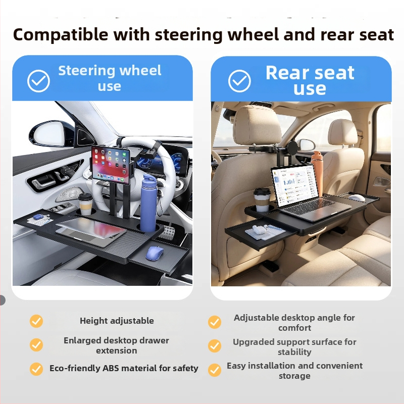 Waytogrow Auto stolík – ABS protišmykový, Skladacia stolná doska s otáčaním a viacerými funkciami, Nástenné uchytenie, Univerzálna kompatibilita