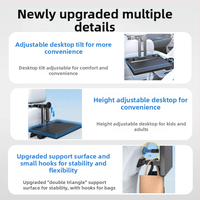 Waytogrow Auto stolík – ABS protišmykový, Skladacia stolná doska s otáčaním a viacerými funkciami, Nástenné uchytenie, Univerzálna kompatibilita