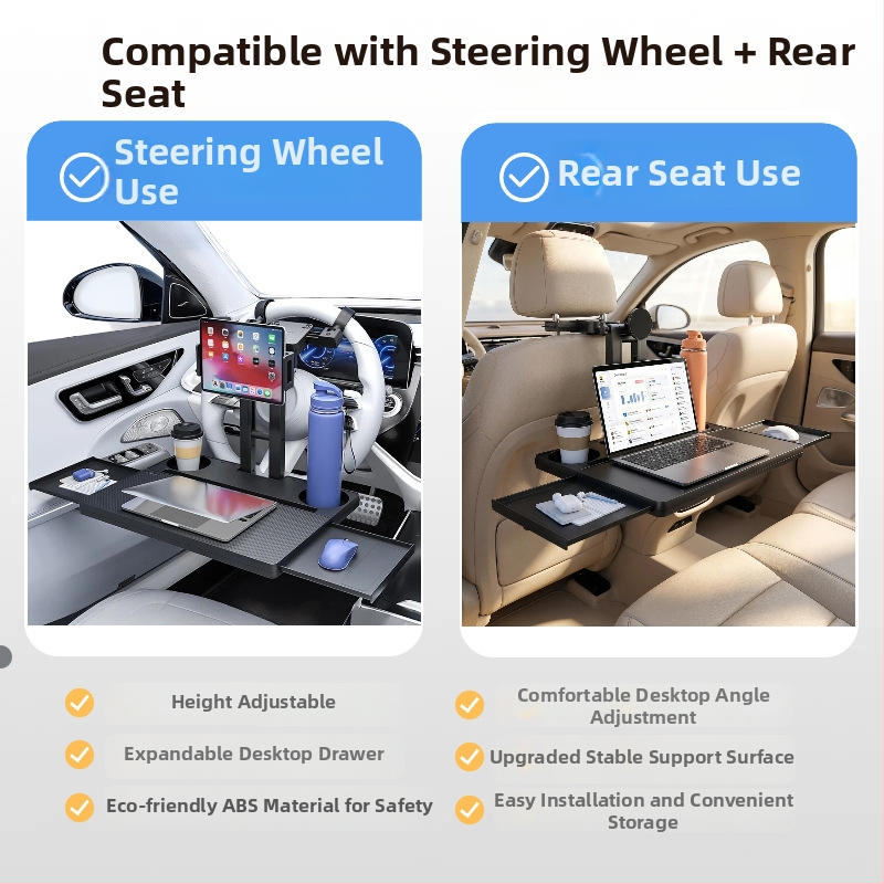 Waytogrow Automobilinis stalėlis – ABS, neslidus, sulankstomas stalas su pasukamu daugiakryptiniu funkcionalumu, Sieninis tvirtinimas, Universalus suderinamumas