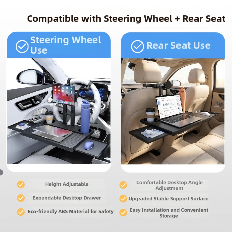 Waytogrow Automobilinis stalėlis – ABS, neslidus, sulankstomas stalas su pasukamu daugiakryptiniu funkcionalumu, Sieninis tvirtinimas, Universalus suderinamumas