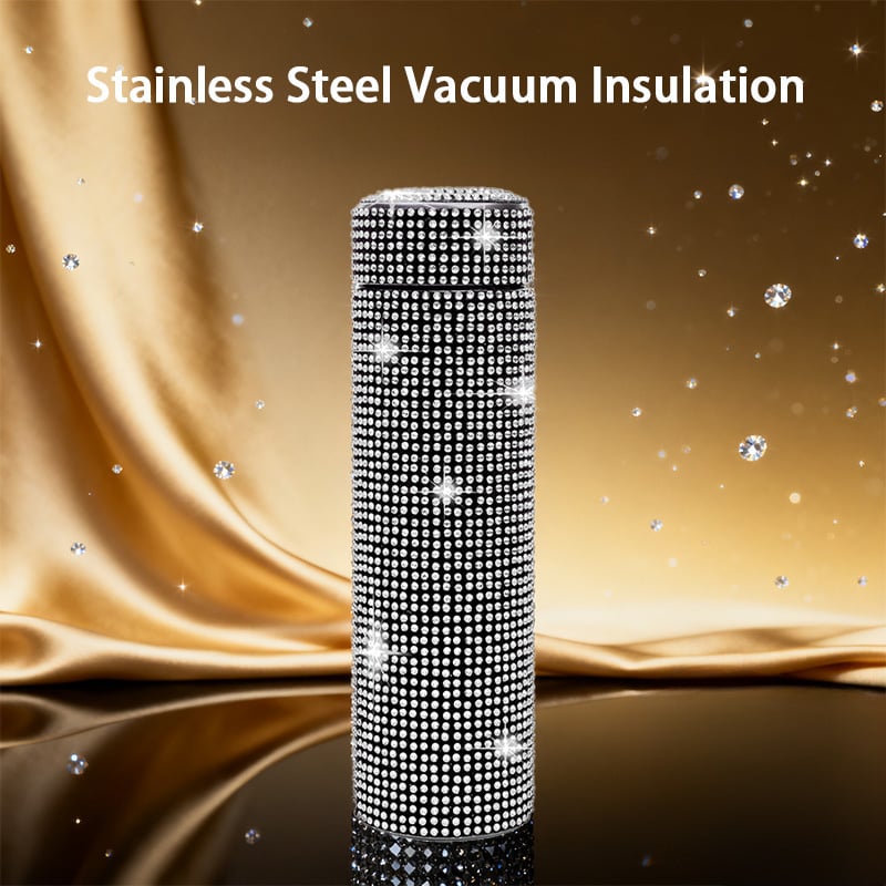 Nerūsējošā tērauda izolēta automašīnas krūze ar dimanta ieklājumu – pārnēsājams ceļojumu ūdens pudele