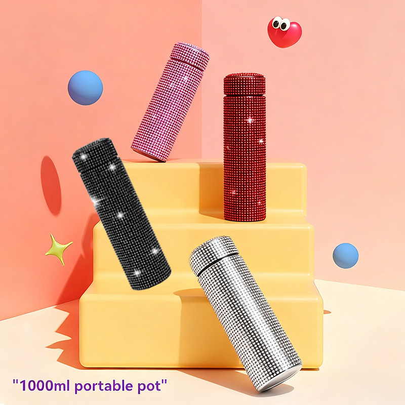 Nerūsējošā tērauda izolēta automašīnas krūze ar dimanta ieklājumu – pārnēsājams ceļojumu ūdens pudele