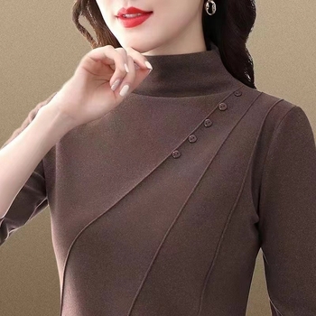 Anyáknak készült félmagas galléros póló, DeRong bársony, hosszú ujjú, absztrakt mintázat, őszi–téli, karcsúsított szabás