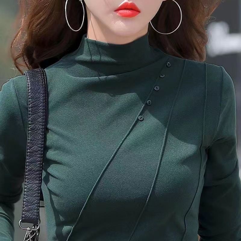 Anyáknak készült félmagas galléros póló, DeRong bársony, hosszú ujjú, absztrakt mintázat, őszi–téli, karcsúsított szabás