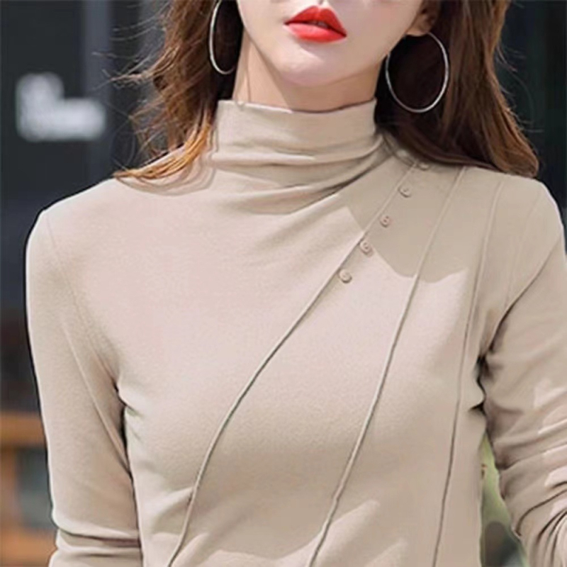 Anyáknak készült félmagas galléros póló, DeRong bársony, hosszú ujjú, absztrakt mintázat, őszi–téli, karcsúsított szabás