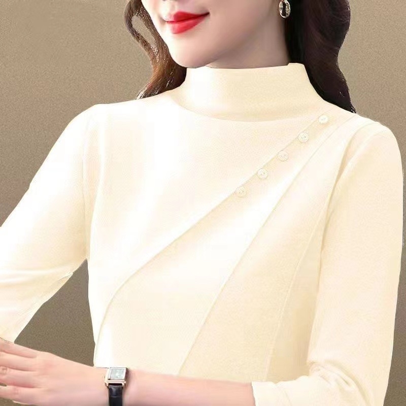 Anyáknak készült félmagas galléros póló, DeRong bársony, hosszú ujjú, absztrakt mintázat, őszi–téli, karcsúsított szabás