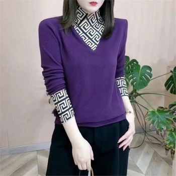 Оверсайз плетен пуловер с V-образно деколте, гладка тъкан, стил кралска сестра, зима 2024