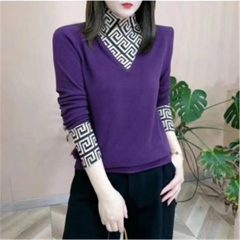 Оверсайз плетен пуловер с V-образно деколте, гладка тъкан, стил кралска сестра, зима 2024