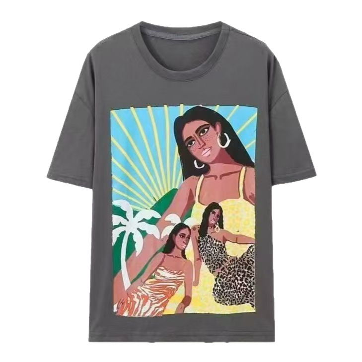 Женска свободна памучна тениска с принт на аниме персонажи, къс ръкав, кръгло деколте, есен 2025