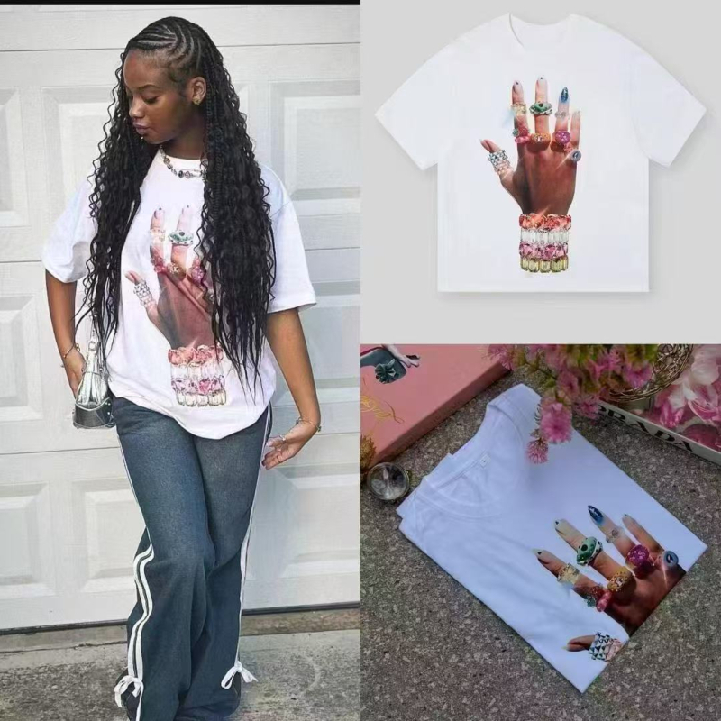 Женска свободна памучна тениска с принт на аниме персонажи, къс ръкав, кръгло деколте, есен 2025