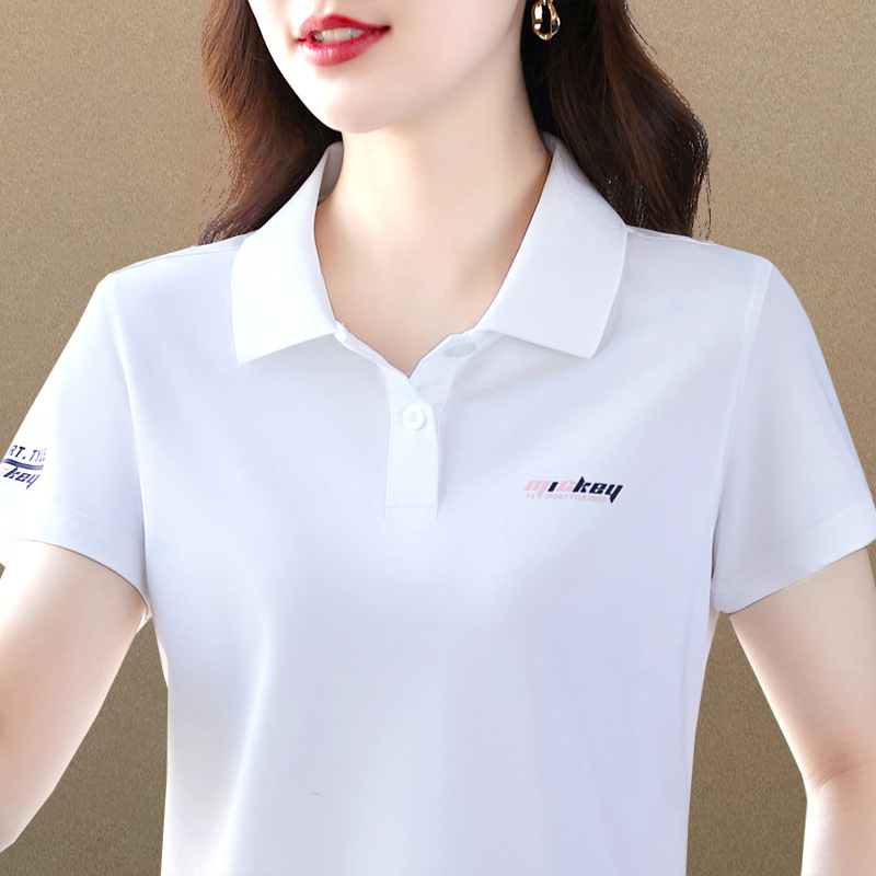 Памучна тениска с къс ръкав и поло яка, печатен дизайн, 95% памук, лято 2025