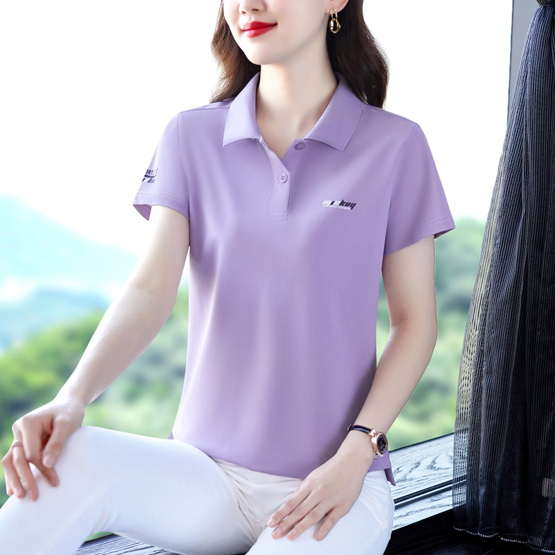 Памучна тениска с къс ръкав и поло яка, печатен дизайн, 95% памук, лято 2025