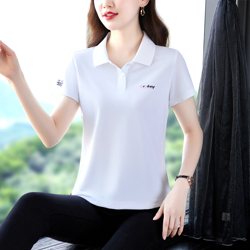 Памучна тениска с къс ръкав и поло яка, печатен дизайн, 95% памук, лято 2025