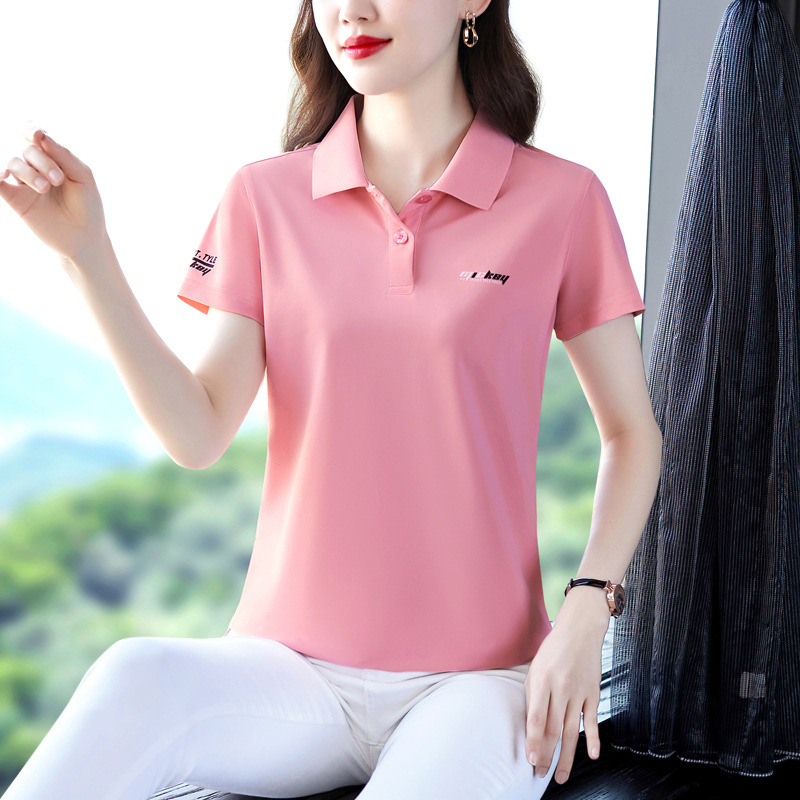 Памучна тениска с къс ръкав и поло яка, печатен дизайн, 95% памук, лято 2025