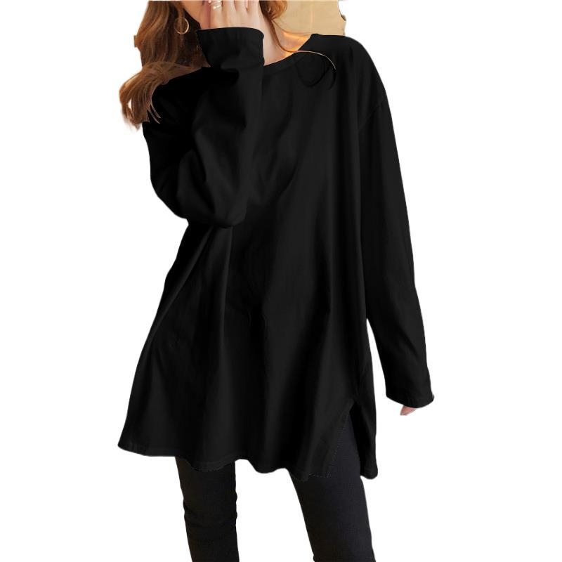 Grūtnieču top ar garām piedurknēm no tīras kokvilnas, apaļā kakla atvere, parastais garums 50–65 cm