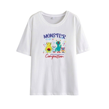 Памучна тениска с къс ръкав и печат, свободен силует, кръгло деколте, 95% памук, стил: японско-корейски свободен дизайн