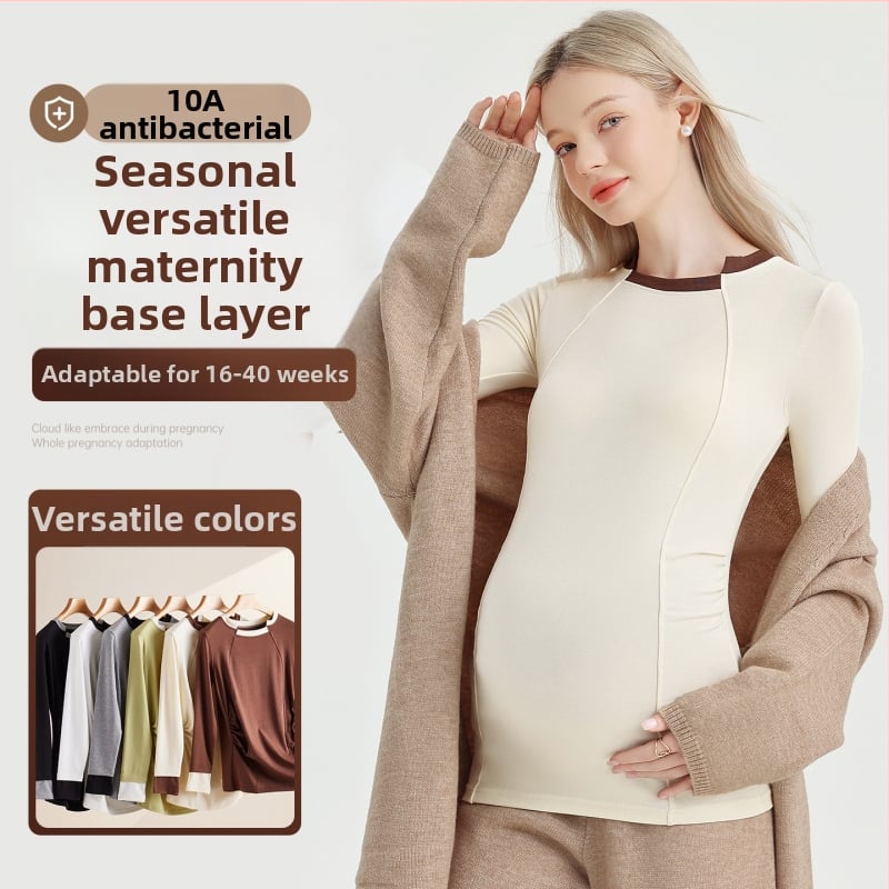 Grūtniecības top ar garām piedurknēm, vienkrāsains raksts, neregulāra apkakle, kokvilna 50–70%