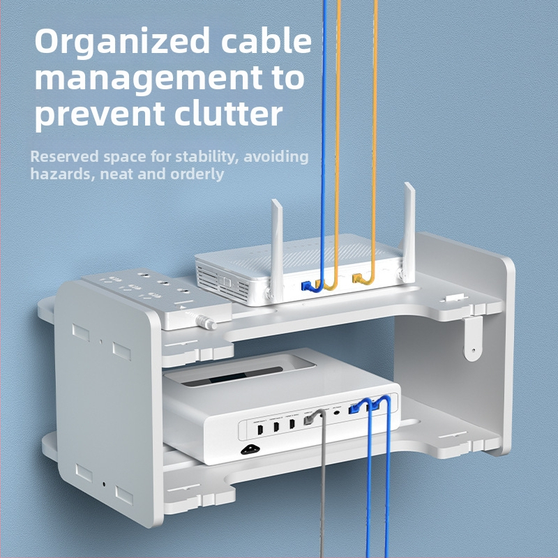 Стелаж за рутер и сет‑топ бокс – стенен монтаж, PVC, модел Uh, прост стил