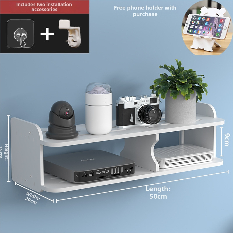 Стелаж за рутер и сет‑топ бокс – стенен монтаж, PVC, модел Uh, прост стил