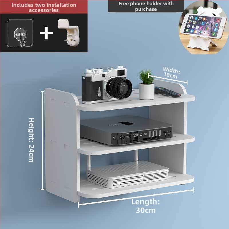 Стелаж за рутер и сет‑топ бокс – стенен монтаж, PVC, модел Uh, прост стил