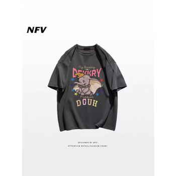 Тениска с къс ръкав, аниме принт, свободна кройка, памук 95%+, кръгла яка