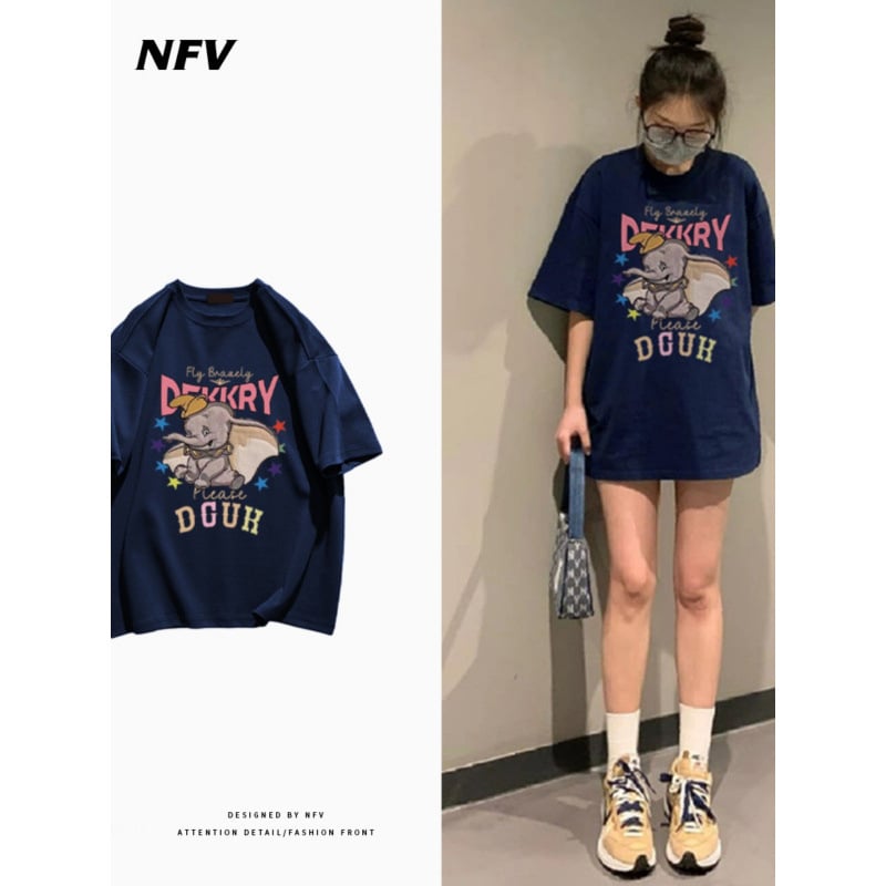 Тениска с къс ръкав, аниме принт, свободна кройка, памук 95%+, кръгла яка