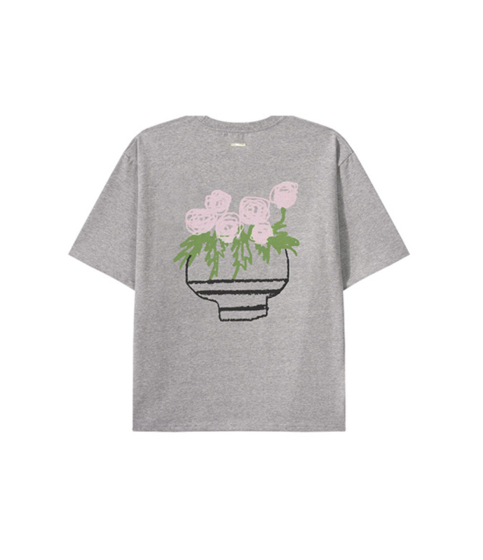 Тениска от памук с флорална щампа, къс ръкав, кръгло деколте, свободна кройка