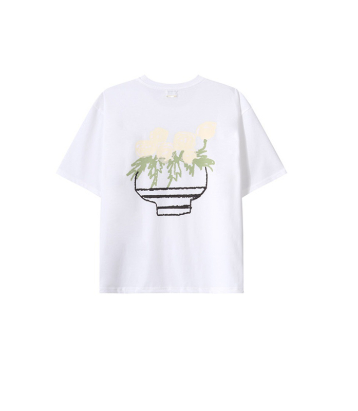 Тениска от памук с флорална щампа, къс ръкав, кръгло деколте, свободна кройка