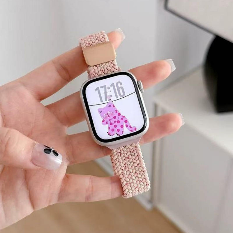 Найлоново плетено каишче за Apple Watch със велкро закопчаване, модерен стил, съвместимо с модели Apple Watch, възможност за персонализирани размери на интерфейса.