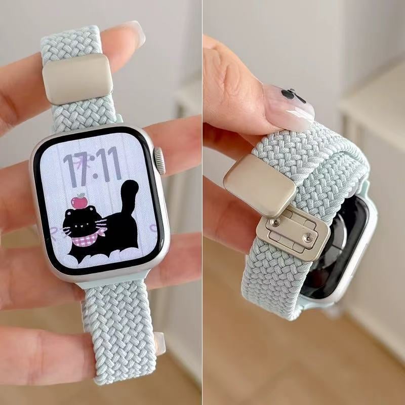 Найлоново плетено каишче за Apple Watch със велкро закопчаване, модерен стил, съвместимо с модели Apple Watch, възможност за персонализирани размери на интерфейса.