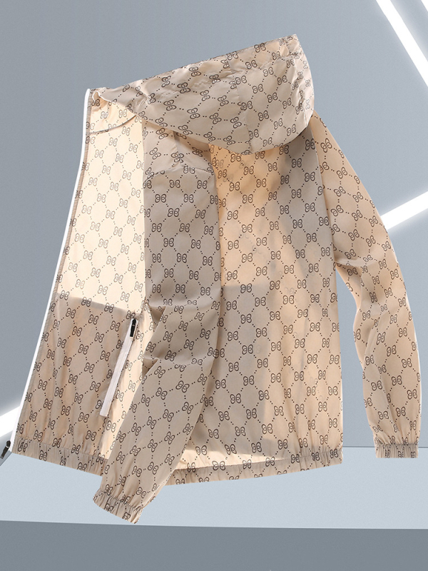 Jakna s kapuljom za zaštitu od sunca, casual ljetna, lagana corduroy tkanina, slobodan kroj, prednji zip